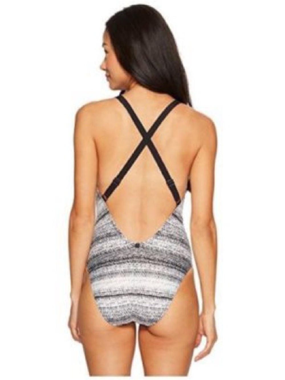 Lole Women's Gray Black Striped One-Piece Swimsuit